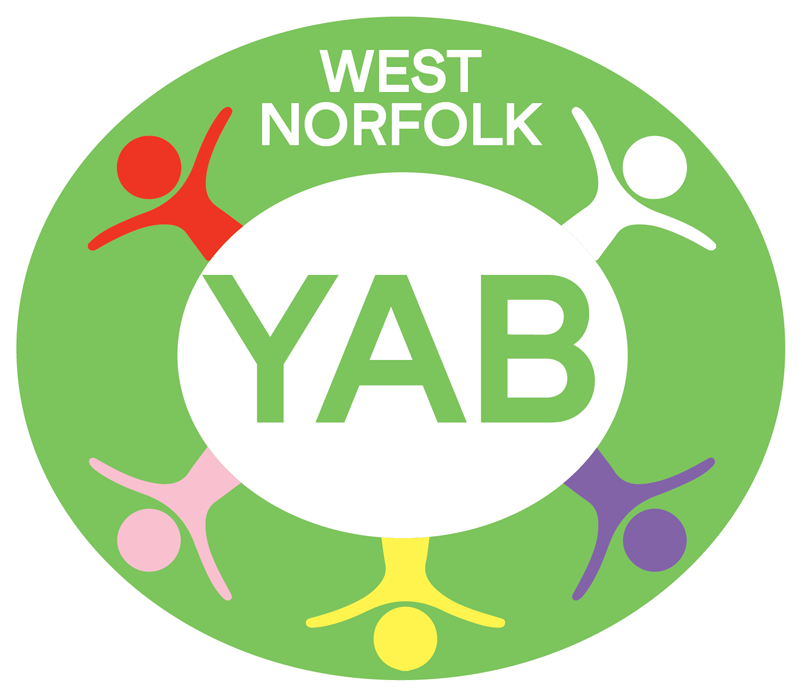 The West Norfolk YAB logo - a green oval with text and colourful stick figures