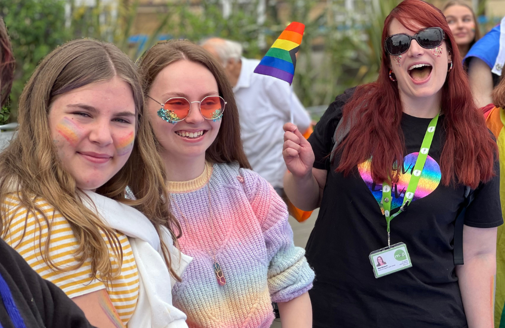 Broadland YAB youth worker and young people at Norwich Pride