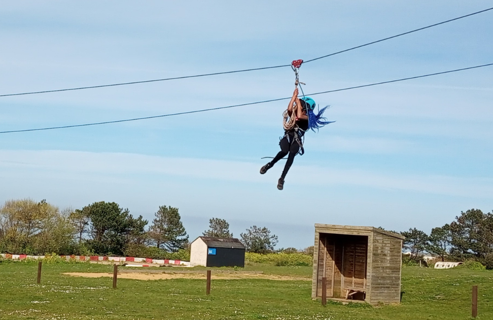 Young person on a zipline