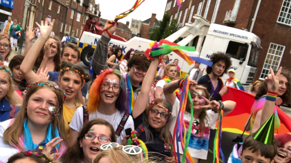 Crowd celebrating Pride