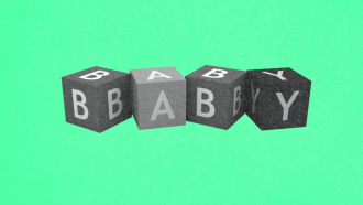 Toy blocks reading 'baby'
