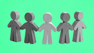 Stick figures holding hands