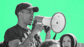 Young person holding a megaphone