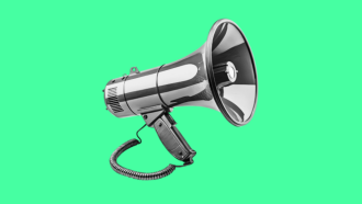 A megaphone in black and white against a green background