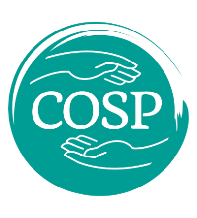 Circle of security logo in blue. It contains the initials 'COSP' with a hand either side