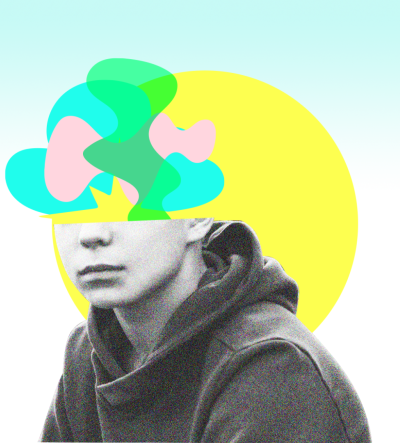 Abstract illustration of a young person depicting a busy colourful mind