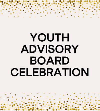 A sparkly golden banner for the Youth Advisory Celebration