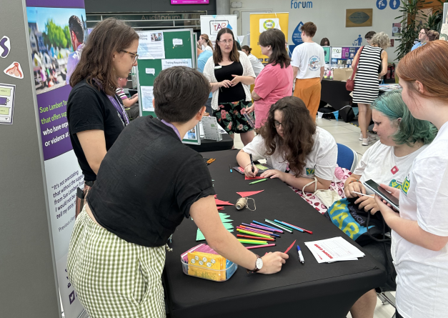 Young people visit stalls at the Forum in Norwich for the Positive Minds Anti-Bullying event.